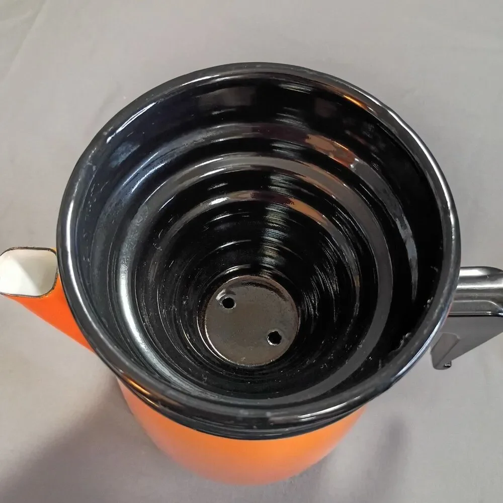 Vintage Aubecq Orange Ombre Enamel Mid Century Modern Coffee Pot France Aubeco